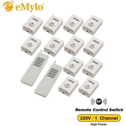 EMylo AC 220V-230V-240V 3000W 30A RF Smart Wireless Remote Control Light Lamp Switch 433Mhz 2XTransmitter & 12X 1 Channel Relay