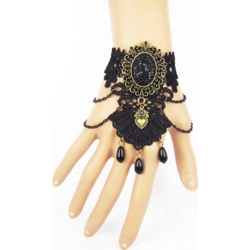 Vintage Aulic Fan Shape Black Lace Back Hand Bracelet