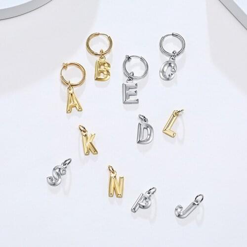 A to Z Women Alphabet Earring Stainless Steel Letter NO Piercing Dangle Earrings