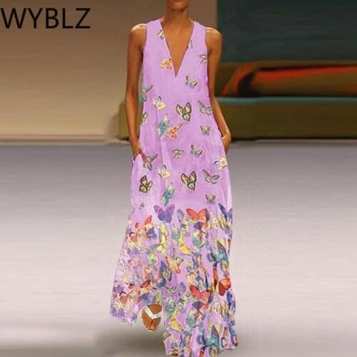 WYBLZ 2021 Floral Print Boho Casual Long Dress Summer Clothes for Women Deep V-neck Sexy Off Shoulder Ladies Dresses Beach Robe
