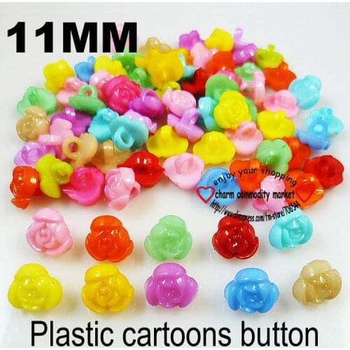 100PCS 11MM Colors Dyed Plastic Rose flowers buttons coat boots sewing garment clothes accessories P-030-11