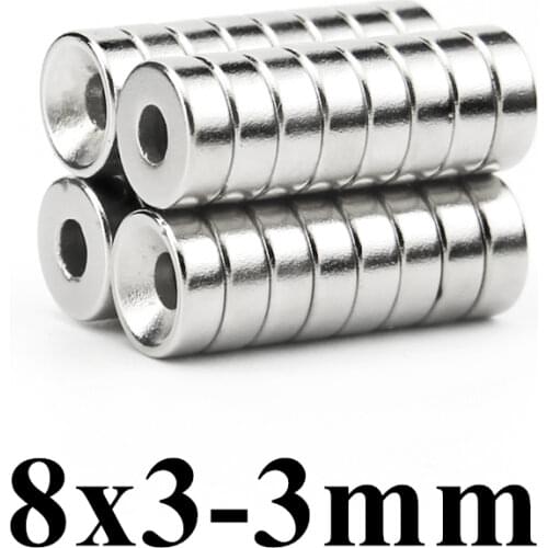 1000pcs Super Strong Round Neodymium Countersunk Ring Magnets 8mm x 3mm Hole: 3mm N35 Neodymium Magnet