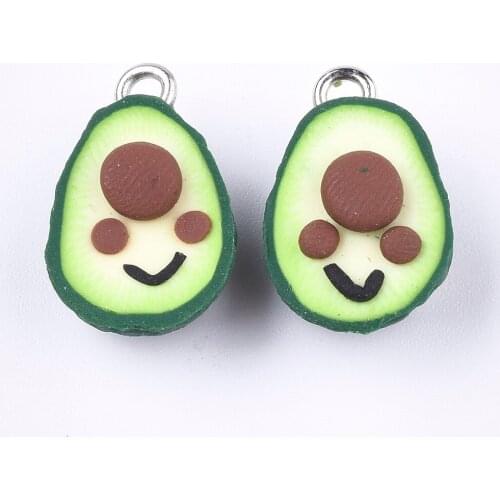 5Pcs Handmade Polymer Clay Pendant Imitation Fruit Avocado Charms For DIY Jewelry Making Earrings Necklace Keychain Accessories