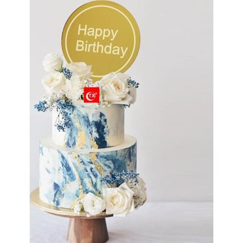 New Happy Birthday Acrylic Cake Topper Laser Engraving Silver Letters Baking Cake Topper for Kids Birthday Party Cake Decoration