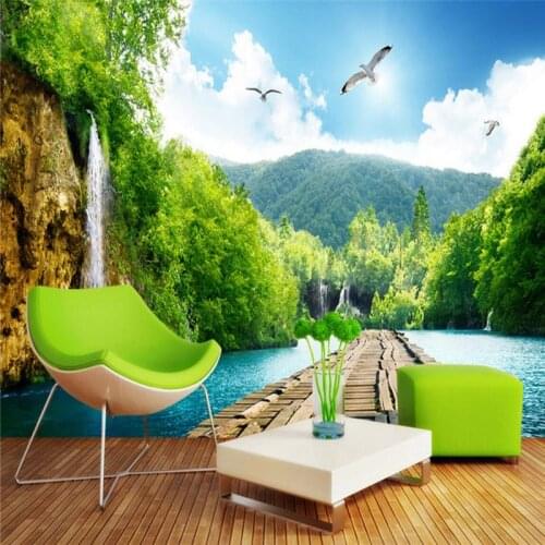 Beibehang natural scenery scenic waterfall bridge 3d pictures mural wallpapers wallpaper of the bedroom wallpaper for walls 3 d