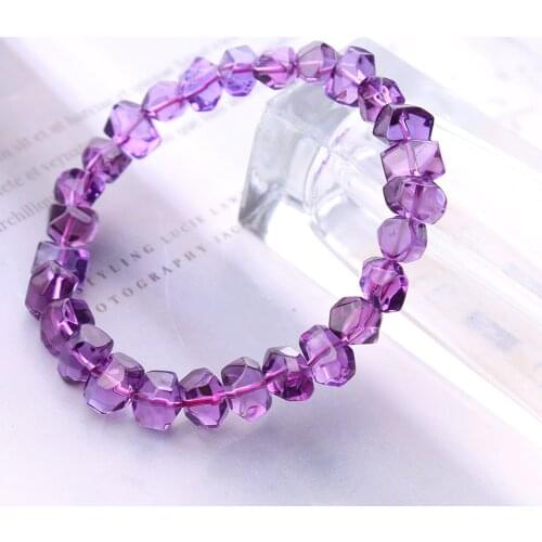 Genuine Natural Purple Amethyst Quartz Cut Beads Bracelet 10x8mm Faceted Women Men Stretch Bracelet Fashion Amethyst Stone AAAAA