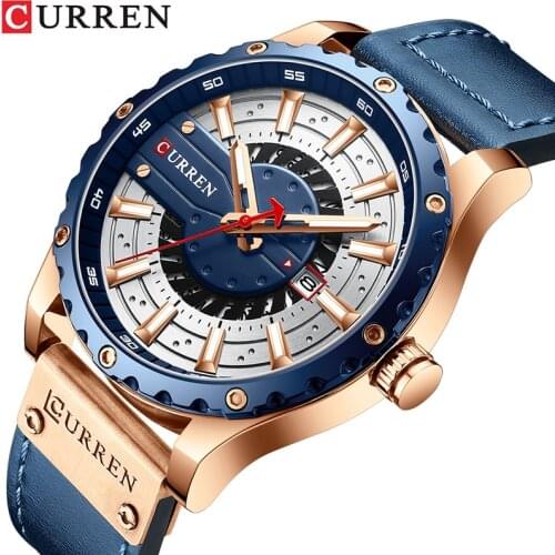 CURREN Watches Top Luxury Brand Waterproof Leather Sport Wristwatch Casual Quartz Mens Watch With Luminous Hands Male Clock