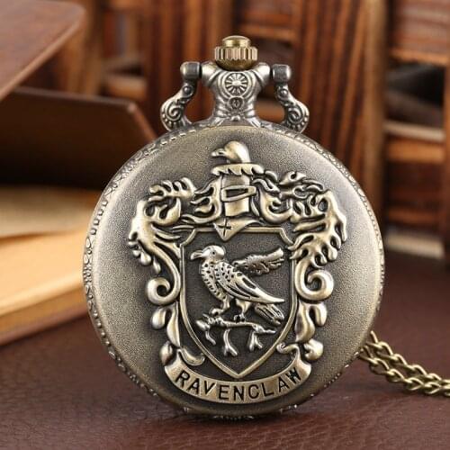 Retro Ravenclaw Designer Quartz Pocket Watch Necklace Chain FOB Clock For Men Women Xmas Gifts for Friends Relojes de bolsillo