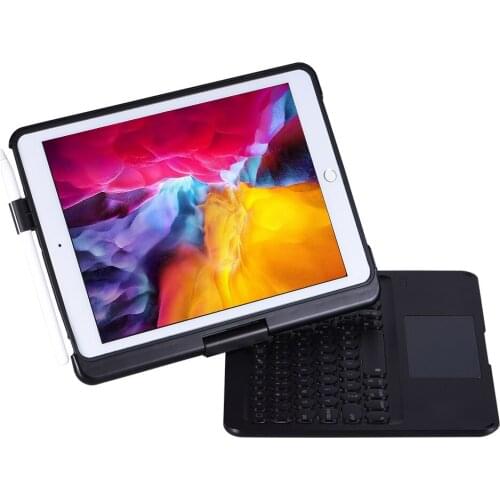 For iPad 7th 10.2 2019 360 Swivel Rotating LED Backlit Wireless Bluetooth Touchpad Keyboard Case Stand Cover With Pencil Holder
