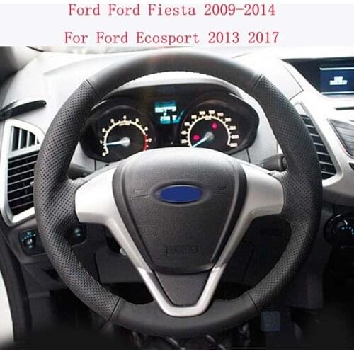 Dermis genuine Leather DIY car steering wheel cover for Ford Fiesta 2008-2013,Hand-stitched black steering-wheel covers
