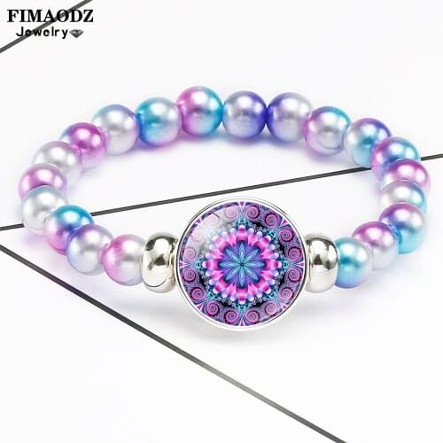 FIMAODZ Charm Mandala Bracelet Steampunk Flower Yoga Om Symbol Zen Buddhist Glass Beaded Bracelets for Women Girl Jewelry