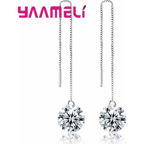 Classic Shining Cubic Zircon Stones CZ Crytal Earrings for OL Female 925 Sterling Silver Long Thread Tassel Jewelry