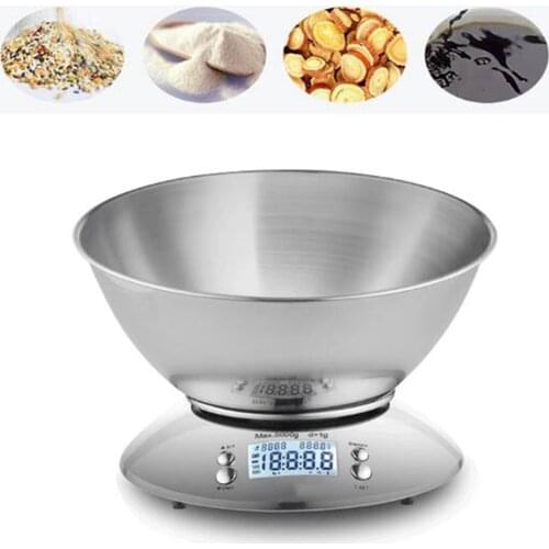 Kitchen Bowl Scale, Stainless Steel Removable Bowl, Measures Liquids Powder, Digital Display