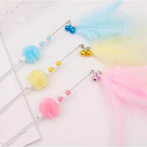 Legendog Faux Feather Cat Wand Cat Interactive Toy Beaded Cat Teaser Kitten Play Wand with Bell Cat Funny Training Toys