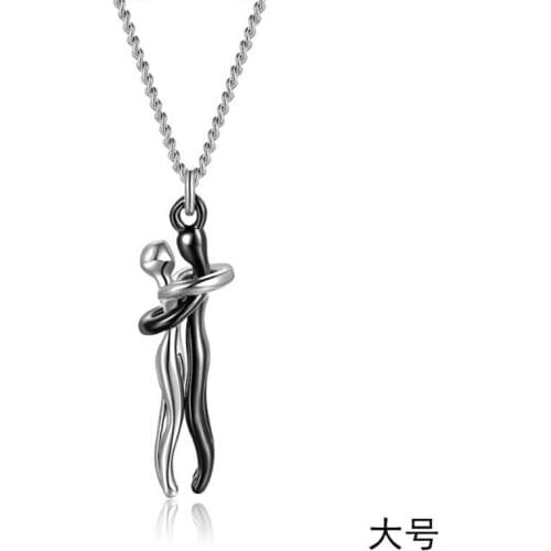 JINGLANG Fashion Men and Women Couple Hug Pendant Necklace Female Black Friends Family Witness Jewelry Gift