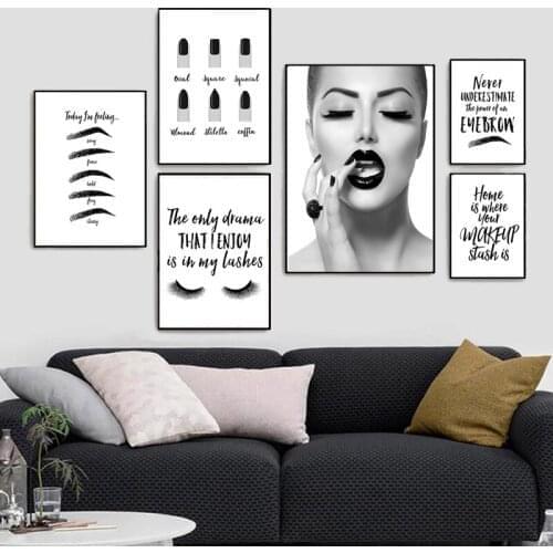 Fashion Makeup Printing Posters Black And White Eyebrows Beauty Nails Eyelash Canvas Painting Wall Art Modern Girls Room Decor