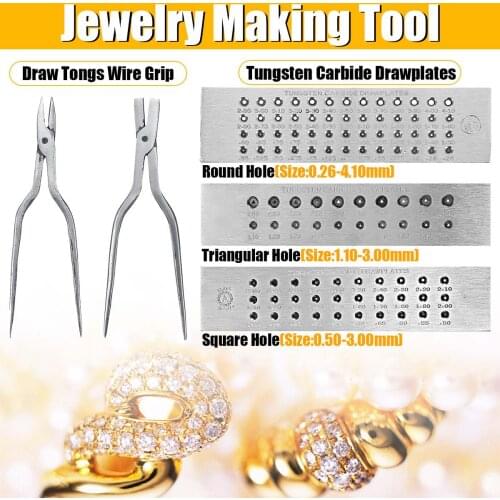 Pulling Plates Set Wire Cutters 3 Kinds of Tungsten Carbide Pulling Plates Triangular / Round / Square Holes for Jewelry