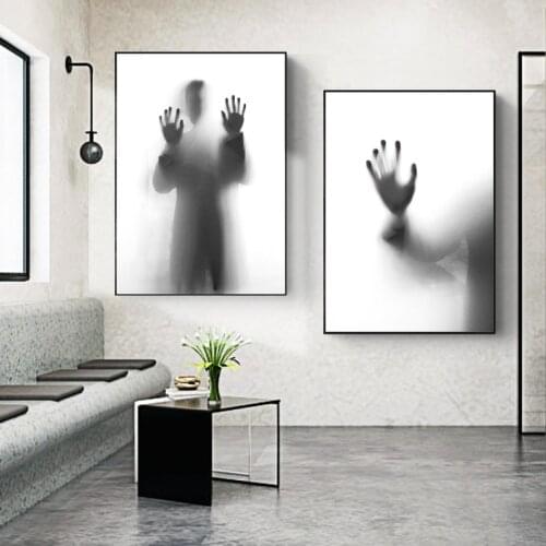 Black White Dim Shapes Wall Art Poster Picture Modern Minimalist Abstract Canvas Print Painting for Living Room Home Decor