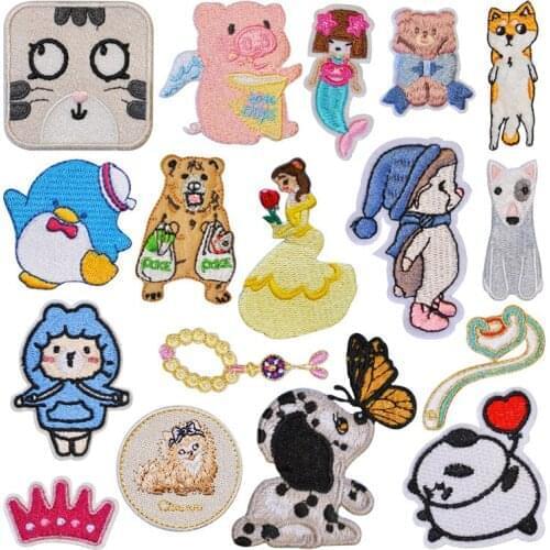 New Cute Anime Cartoon Children Iron on Patches For Clothing Sticker Sew on Embroidery Patch On Clothes Applique Stripes Mix Lot