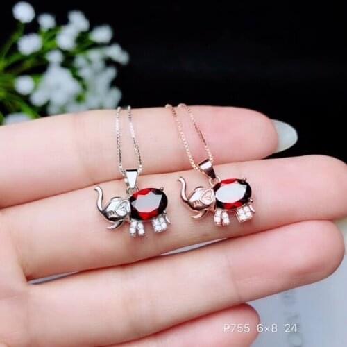 Lovely elephant style garnet necklace for women /kid ornament real 925 silver natural gem good shiny red color birthday gift