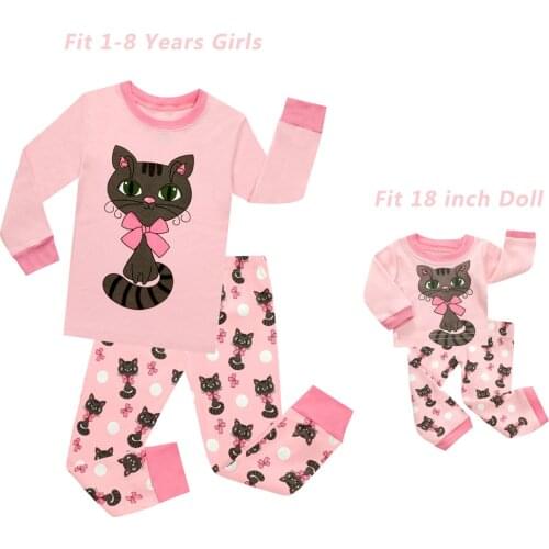 Baby Girls and 18 inches Doll Matching Pajamas Sets Girls Pijama Infantil Kids Girl Baby Girl Clothes Cat Cartoon Animal Pyjamas