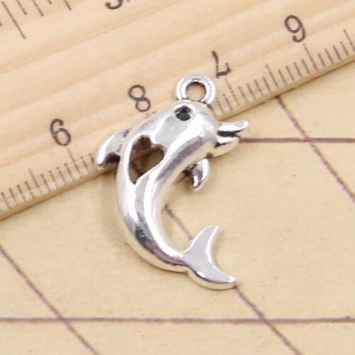 10pcs Charms Sea Dolphin Heart Cut 26x21mm Tibetan Silver Color Pendants Antique Jewelry Making DIY Handmade Craft