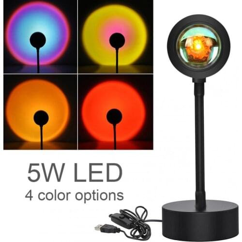 5W USB Rainbow Sunset Red Projector Led Night Light Sun Projection Desk Lamp for Bedroom Bar Coffee Store Decoration Lighting