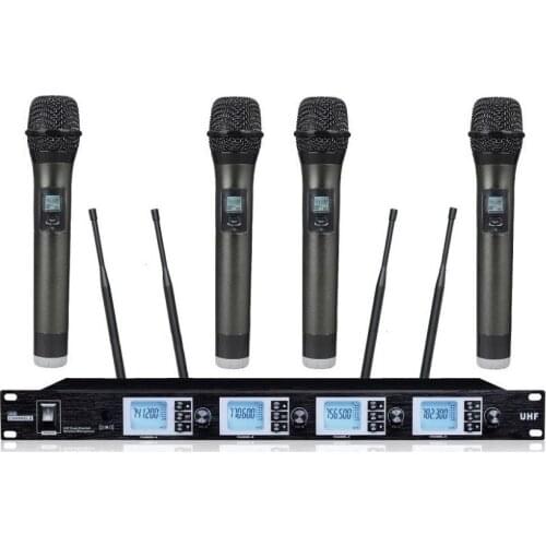 Bolymic Professional handhled Vocal microphone system 4 Channels UHF PLL Wireless Microphone Karaoke for school meeting church