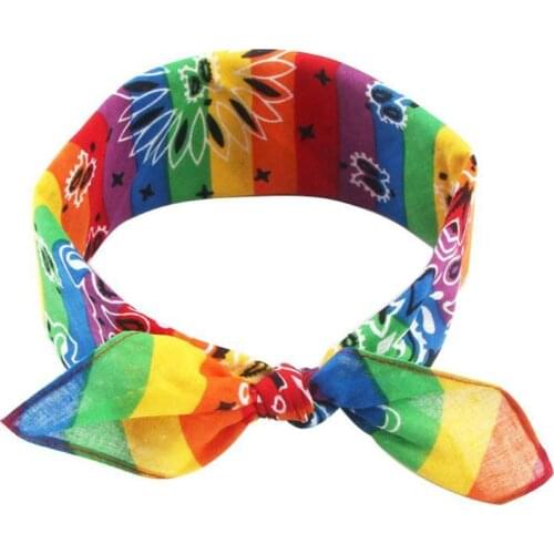 Rainbow Stripes Paisley Floral Women Girl Cotton Pocket Square Scarf Cute Rabbit Ear Headband Bandana Hip-Hop Wristband Neck Tie