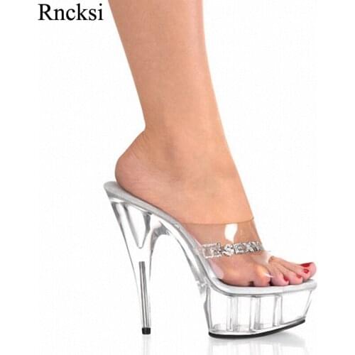 Rncksi new Sexy Party transparent waterproof platform 15cm high-heeled slippers for spring and summer High Heels Shoes