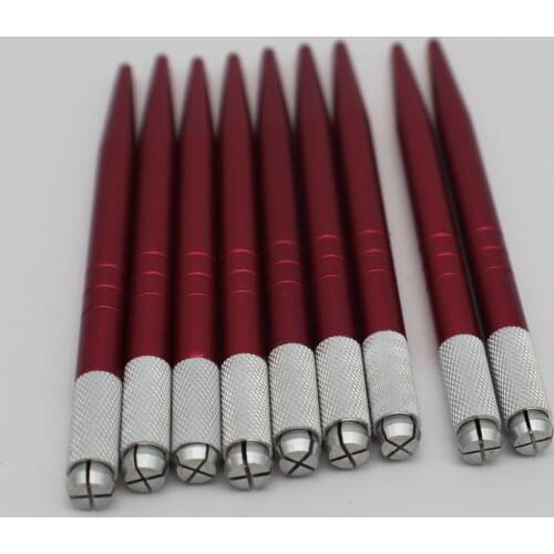100 Pcs Aluminum Alloy Red Professional Disposable Manual Eyebrow Tattoo Permanent Makeup Microblading Pen