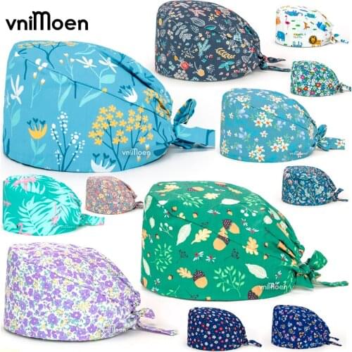 Nursing hats Fashion Breathable Scrubs Cap Printed Button Work Hat Casual Unisex Outdoors Nurse Work Hat Sanitary Cleaning caps