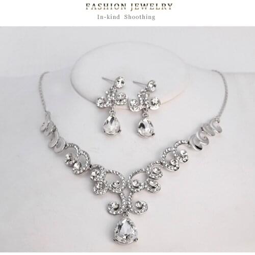 Wedding jewelry pendant diamond necklace earrings two-piece temperament silver gift sweet romantic woman bride jewelry