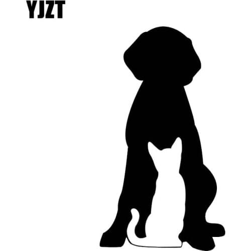 YJZT 13.1*23.5CM Funny Love Each Other Get Along Pet Dog and Cat Car Sticker Black/Silver C2-3108
