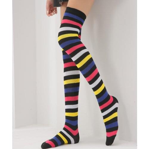Women Girl Stockings Colorful Rainbow Striped Knitted Stockings Over Knee Stocking Tights Leg Warmer Fashion Sexy Stockings