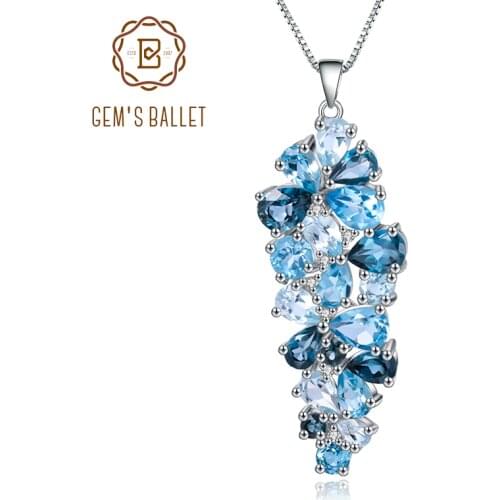 Gems Ballet 925 Sterling Silver London Blue Topaz Swiss Blue Topaz Sky Blue Topaz Mix Gemstone Pendant Necklace For Women