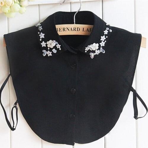 2017 winter Shirt Collar female Cotton Fake Collar Shirt Women Handmade Bead Orchid Fake collar crystal shirt Korean