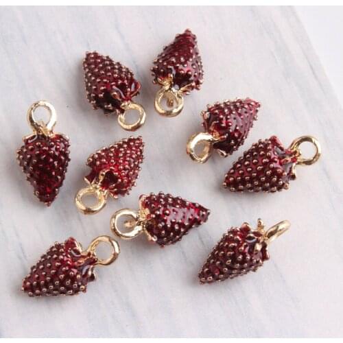 10PCS Red Sangyego 3D Strawberry Pendant Charms DIY Korean Jewelry Accessories Gold Making Material For Bracelet,Earrings