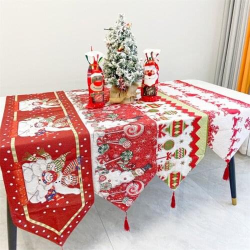 180*32cm Fabric Double-layer Polyester Christmas Tree Table Flag With Tassel Tablecloth Hotel Home Festival Party Decor