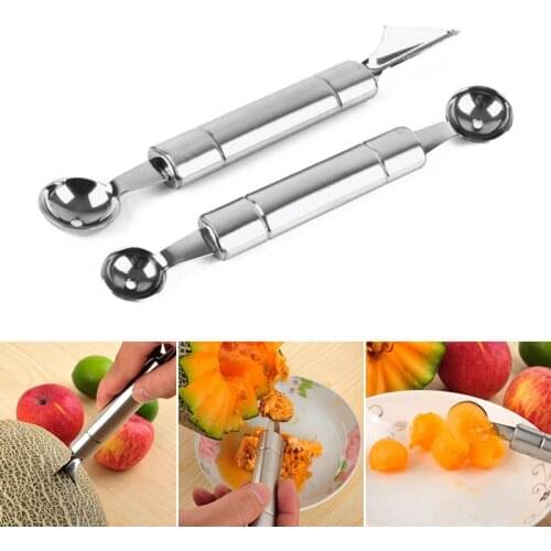 2 In1 Dual-Head Stainless Steel Carving Knife Fruit Watermelon Melon Baller Spoon Fruit Knife Cutter Home Kitchen Accessories