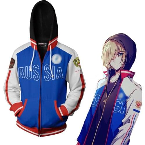 Anime YURI!!! on ICE Cosplay Zipper Hoodies Sweatshirts Autumn Mens Yuri Plisetsky Harajuku Hooded Jackets Coat Tops For Women