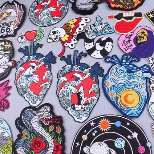 Biker Embroidered Patches On Clothes Punk Patch Applique Iron On Patches For Clothing Skull Hippie Metal Embroidery Patch DIY