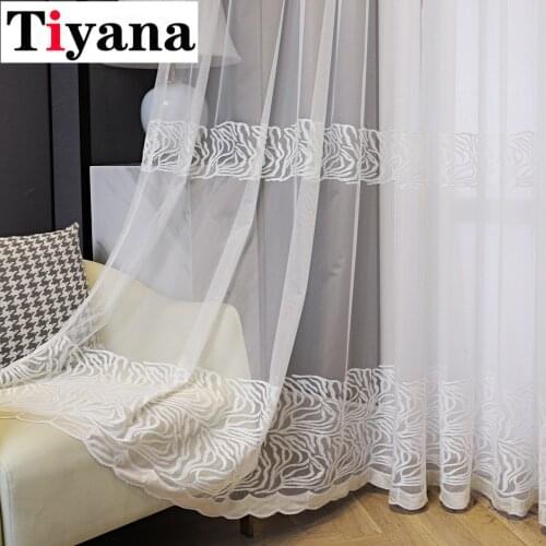 White Embroidered Tulle Curtains For Living Room Luxury Sheer Volie Window Curtain Bedroom Lace cortina para sala