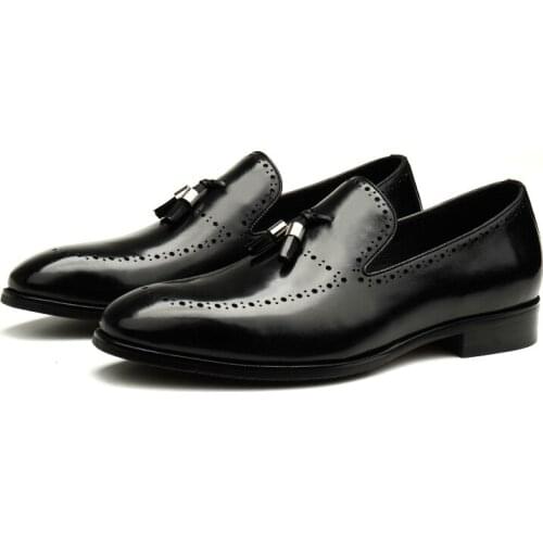 Large Size EUR45 Black Casual Business Shoes Genuine Leather Wedding Shoes Mens Prom Shoes With Tassle