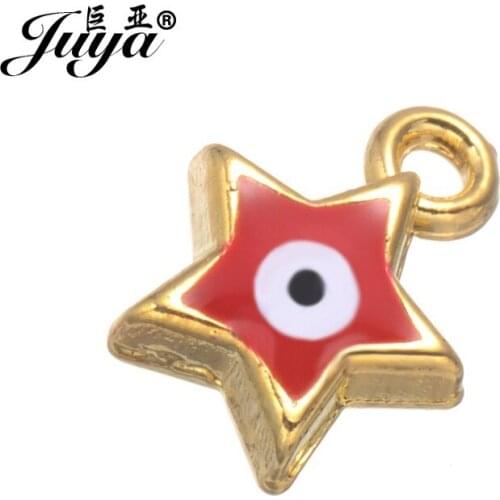 JUYA Cheap Charms for Bracelet Making Handmade Jewelry Finding 50pcs/lot 11*8mm Fashion DIY Enamel Evil Eye Charms Star AE0021