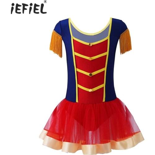 Kids Girls Tassel Sleeve Tulle Ballet Dance Gymnastics Leotard Tutu Dress For Dance Performance Halloween Cosplay Party Dress Up