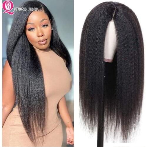 Kinky Straight Wig 13x4 Transparent Lace Front Human Hair Wig For Black Women PrePlucked Peruvian 360 Lace Frontal Wig