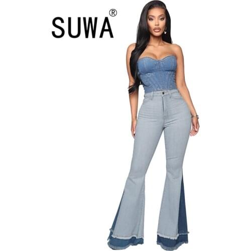 Jeans Women High Waisted Stretch Skinny Bell Bottom Clothes Blue Denim Distressed Bootcut Flared Trousers Pants Fall 2020 Women