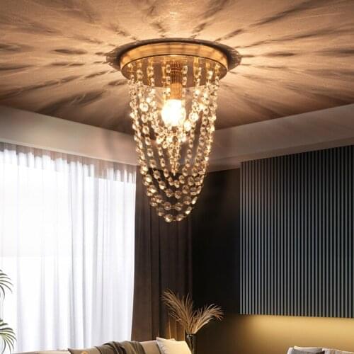 Crystal Chain Ceiling Lamp Living Room Aisle Corridor Stairs Entrance Attic Indoor Lighting Bedroom Decor Curtain Illumination