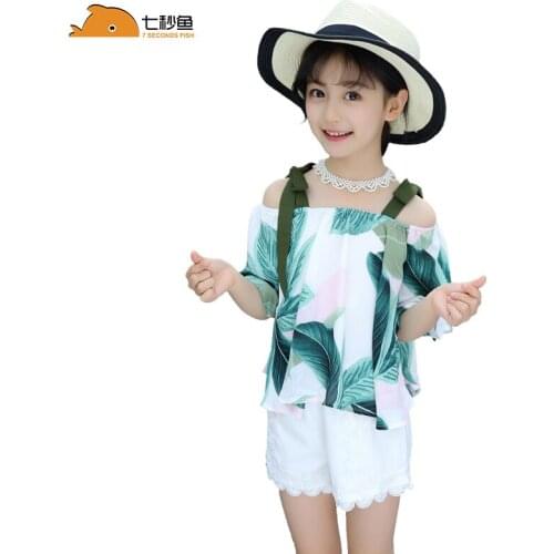 Girls summer clothes set floral dress 2020 off shoulder top+ shorts fashion girls clothes 6 8 10 12 years enfant dress sets